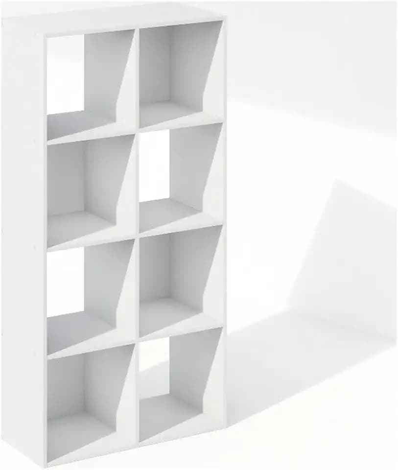 Furinno PELLI Book Shelf, 8-Cube Bookshelf, Horizontal Cube Storage Organizer Bookcase, 11.7 x 23.7 x 47, for Living Room, Bedroom, Home Office, White