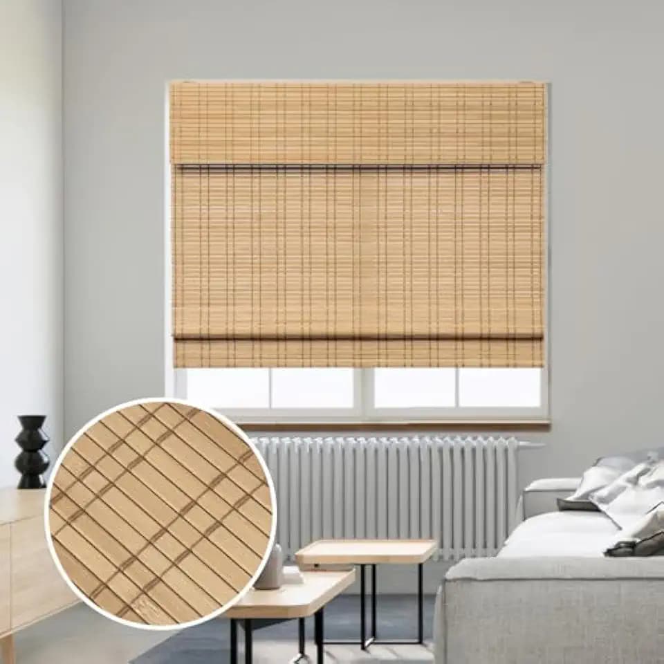 SMONTER Bamboo Roman Shades for Windows-Cordless Wooden Woven Blinds Light Filtering Bamboo Roll up Shades UV Protection and Easy Set up for Door and Countryhouse, 36" W x 64" H, Natural