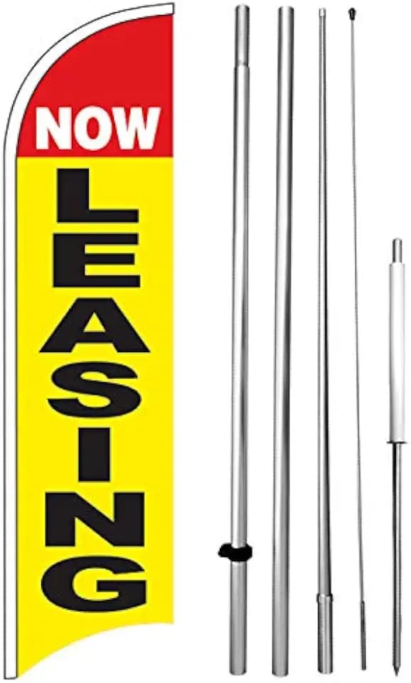 Now Leasing Windless Swooper Feather Flag 15' Tall Large Pole Spike Kit Banner Sign yb-h