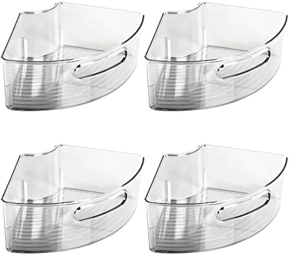 mDesign Plastic Lazy Susan Cabinet Storage Bin with Front Handle for Kitchen Countertop, Pantry, Shelf, Fridge Organization - Hold Food, Drinks, Snacks - Ligne Collection - 4 Pack - Smoke Gray