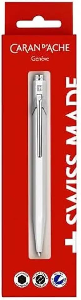 Caran d'Ache 0849.611 Retractable Ballpoint Pen 849 Metal White in Blister Case, Blue Font, Dimensions: Approx. 14 cm