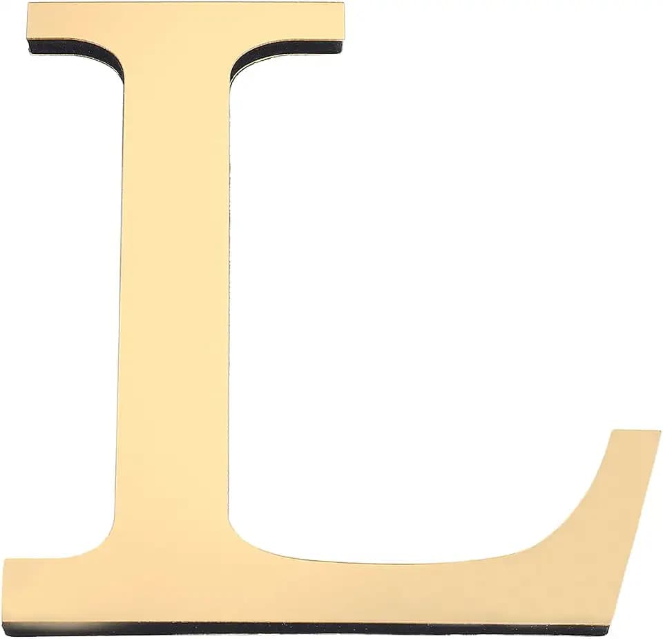 PATIKIL 7.87 Inch 3D Acrylic Alphabet Mirror Wall Stickers Letter l Self-Adhesive Home Decor Letter Sign Art Sticker Decal for DIY Home Decoration Light Gold