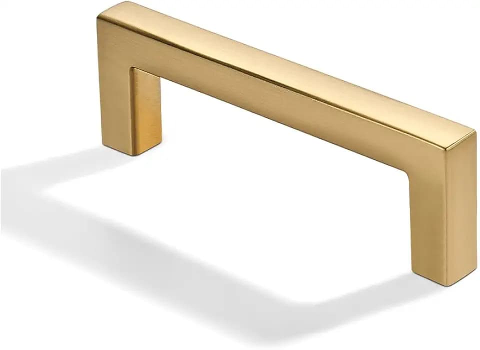 khtumeware 10 Pack 3 inch(76mm) Hole Center Champagne Bronze Cabinet Pulls Solid Heavy-Duty Square Champagne Brass Cabinet Handles Drawer Pulls Kitchen Cabinet Hardware Kitchen Handle