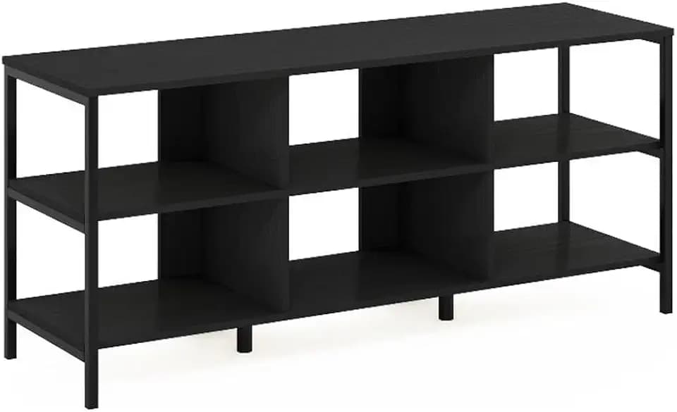 Furinno Camnus TV Stand, 3-Tier Modern Entertainment Center with Metal Frame Support, TV Console with Open Back, for TVs up to 60 Inch, for Living Room, Bedroom, Americano