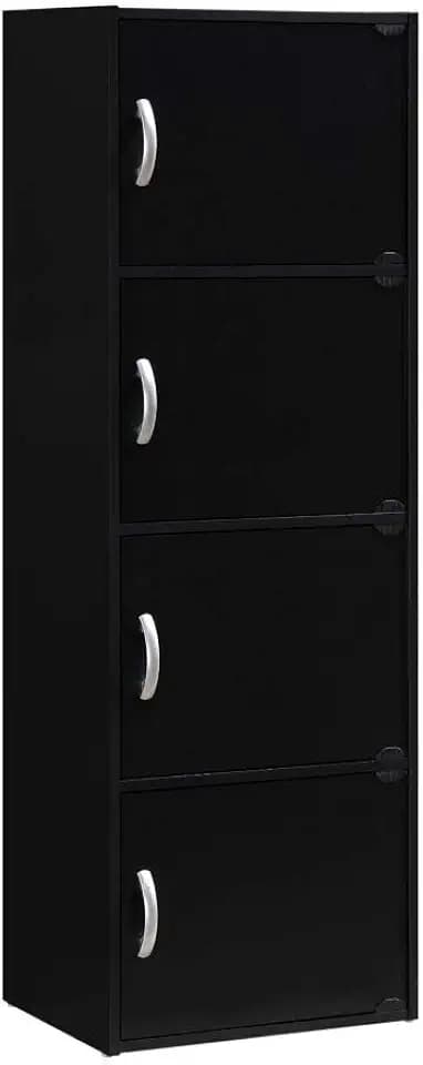 HODEDAH IMPORT 4-Shelf Bookcase Cabinet, Black