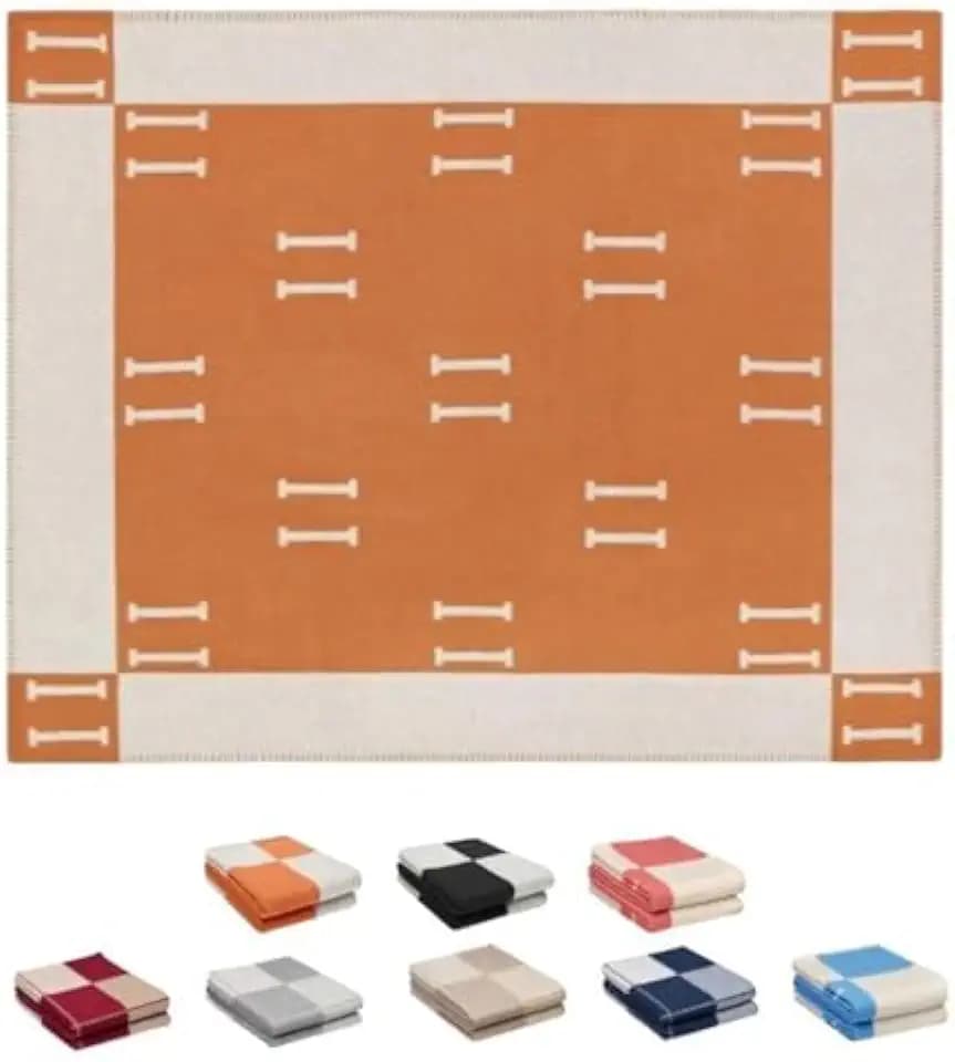 Fcteap h Blanket Soft Throw Blanket Faux Fleece Wool Plaid Warm Shawl Thick Knitted Plush Cozy Comfy for Women Throw Blanket for Sofa Couch Bed Queen King Size 55x66 in (Orange)
