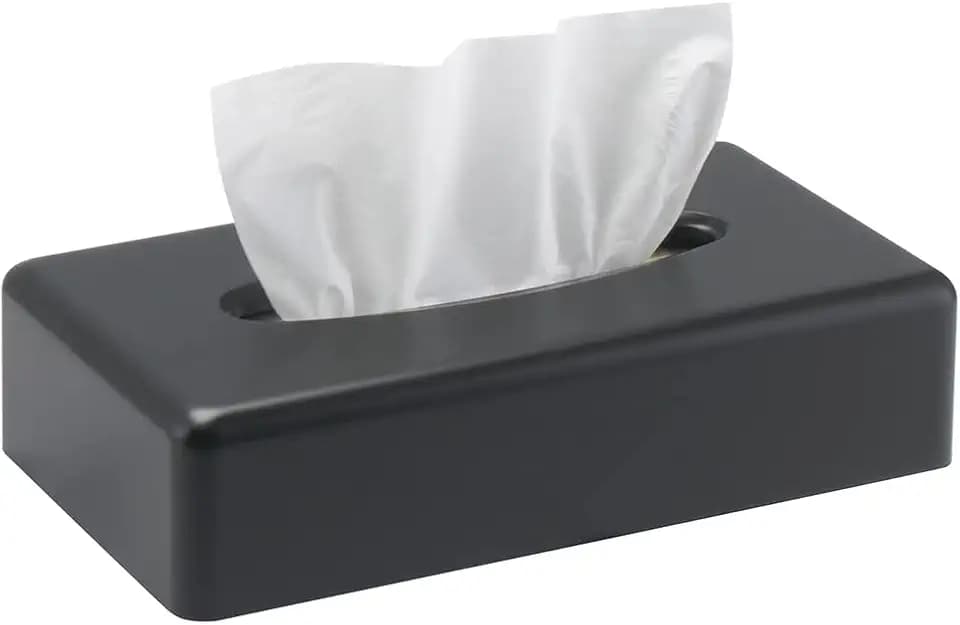 Y-in Hand Tissue Box Cover, Rectangular Black Wall Mounted Facial Paper Holder Dispenser, Prefert for Storage on Bathroom Vanity, Kitchen, Night Stand, Countertops Office and Car.