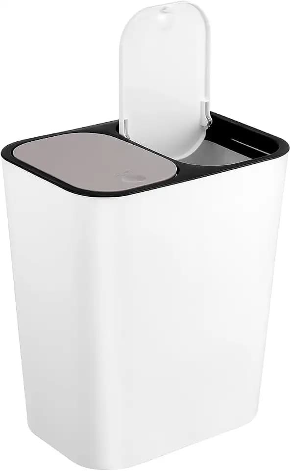 NUOBESTY Double Compartment Trash Can Dual Kitchen Garbage Bin with Lid Home Waste Container for Dry Wet Separation 15L Beige