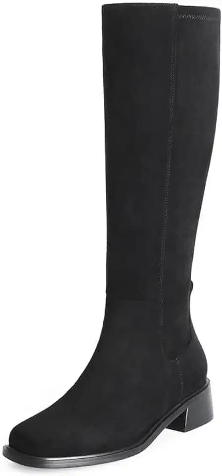 QIY Knee High Boots for Women Low Heel Flat Tall Boots