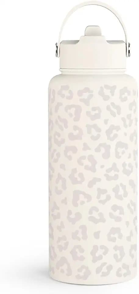 Leopard Water Bottle 32oz Stainless Steel Vacuum Insulated with Lid, Leopard Print Water Bottles for Gym Sports Travel Outdoor, Gifts for Women Girls Ladies Birthday Christmas