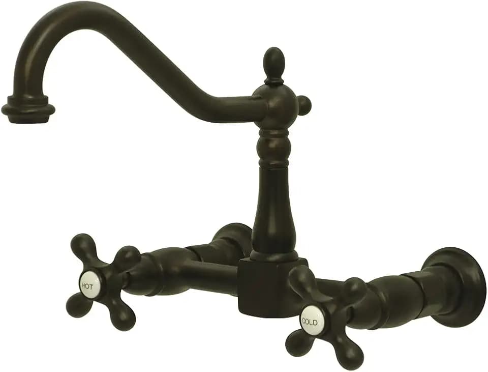 Kingston KS1245AX Wall Mount Bridge Kitchen Faucet, Oil Rubbed Bronze