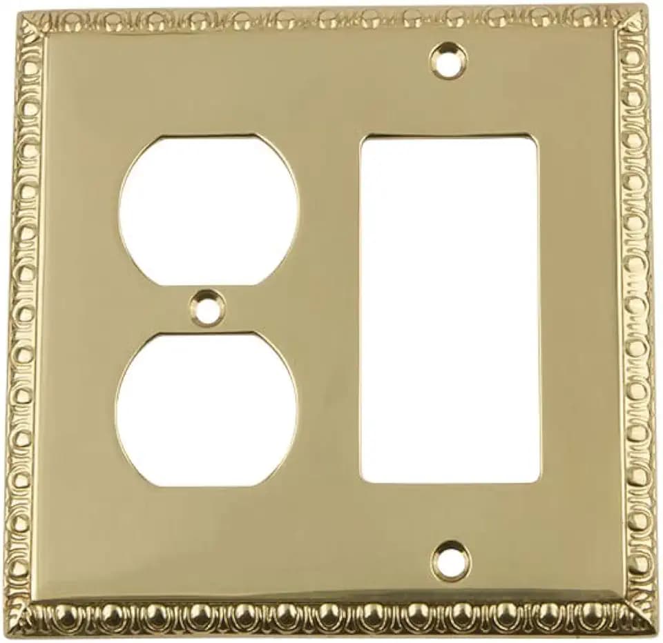 Nostalgic Warehouse Egg & Dart Switch Plate with Rocker and Outlet in Unlacquered Brass