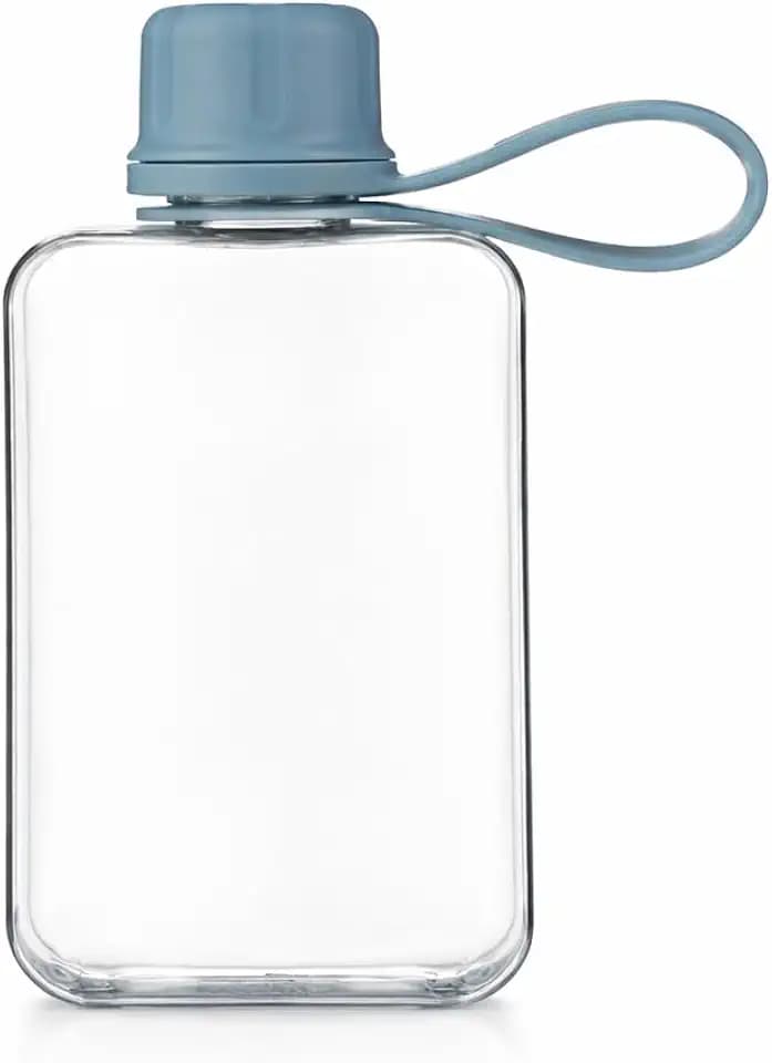 Flat Water Bottle Travel Flask Portable 8.2 oz BPA Free Tritan Square Water Bottle Leakproof Slim for Purse Travel Pocket Sports Fitness (Blue, 8.2 OZ)