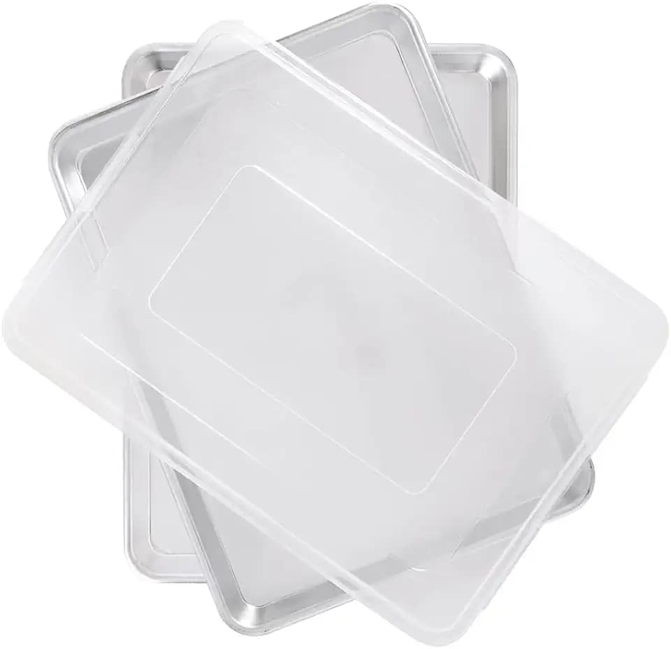 Nordic Ware Naturals Half Sheet Set - USA Made Aluminum Commercial Quality Sheet Pan for Baking or Roasting, Encapsulated Galvanized Steel Rim Prevents Warping, 2pk Half + Lid
