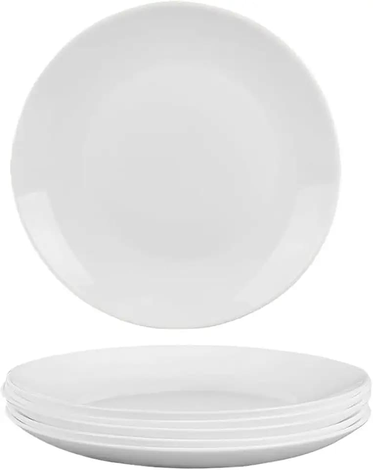 White Bone China Dinner Plates 10.5 Inch Set of 6 Microwave Dishwasher Safe
