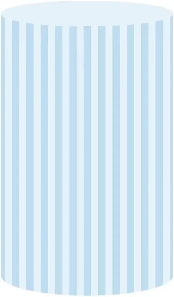 Sky Blue Stripes Round Pedestal Covers for Birthday Party Wedding Baby Shower Bridal Shower Decoration,Plinth Cylinder Cover with Elastic Band za155 Dia36 H75