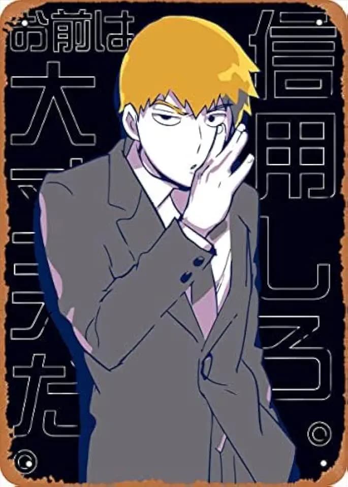 Anime Metal Poster Retro Wall Art Decor Anime Manga figure Metal Poster Retro Wall Art Decor Reigen Arataka Tin Sign - 8 X 12 Inches