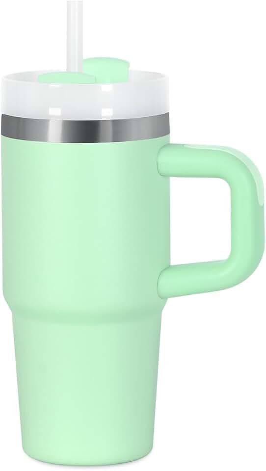 Muwnrol 14 Oz Tumbler with Handle and Straw for Kids, Stainless Steel Vacuum Insulated Tumbler Keep Cold Heat and Ice, Gifts for Children Cups (Light Green)