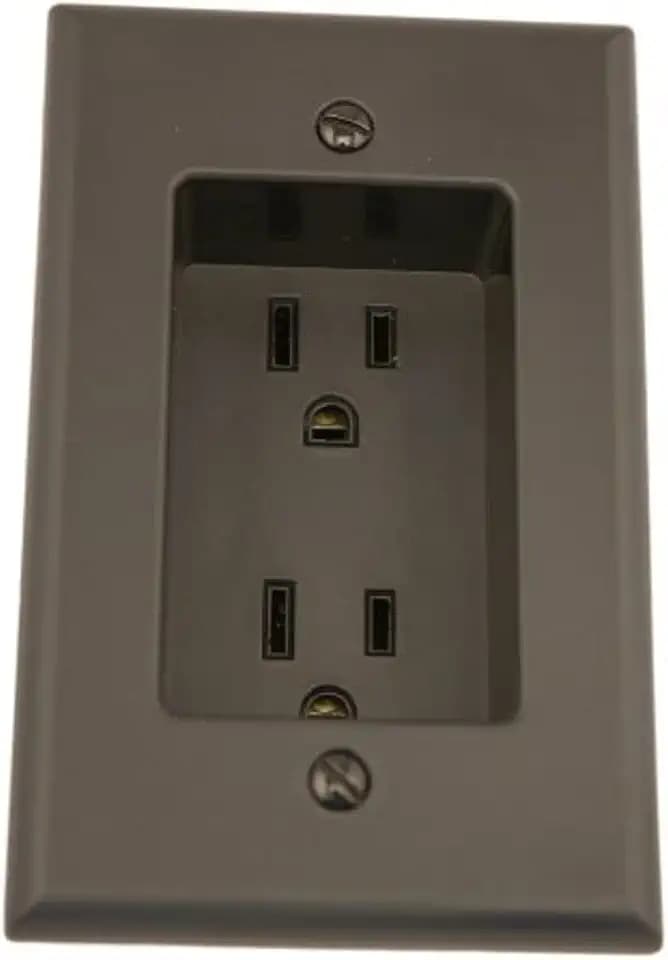 Leviton 15 Amp 1-Gang Recessed Duplex Receptacle, Residential Grade, with Screws Mounted to Housing, 689-E, Black