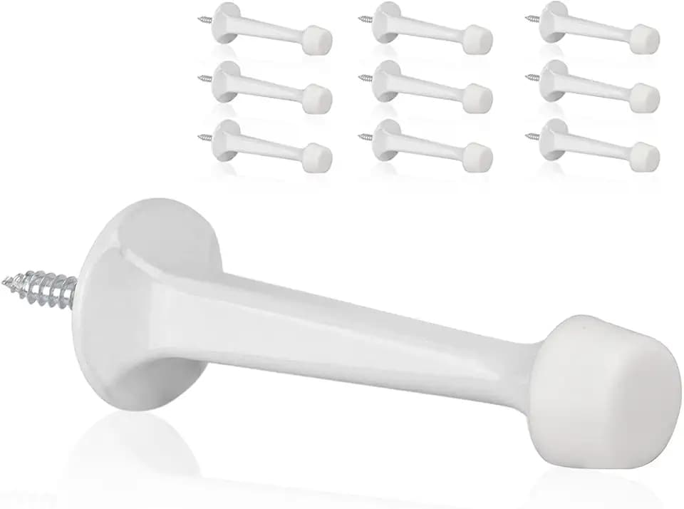 10 Pack Solid Rigid Door Stops - Heavy Duty Door Stoppers Wall Protector with Soft Rubber Tips, White