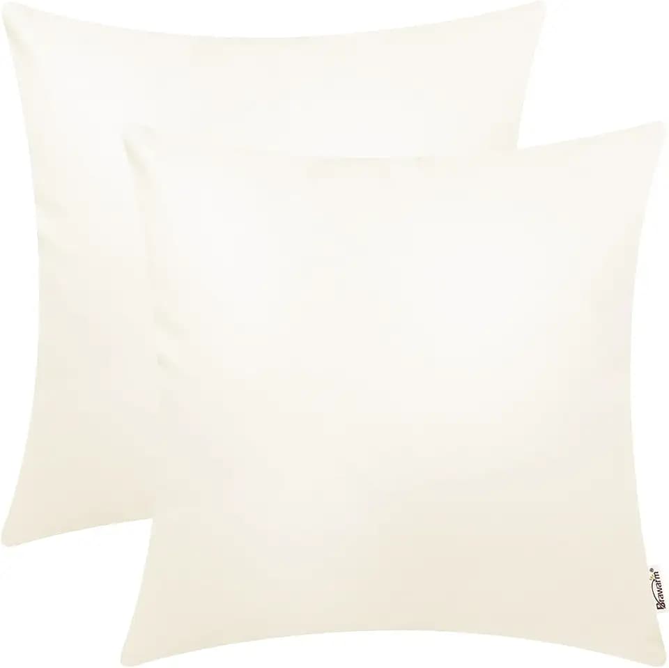 BRAWARM Faux Leather Throw Pillow Covers 16x16 Inches, Cream, 2 Pack