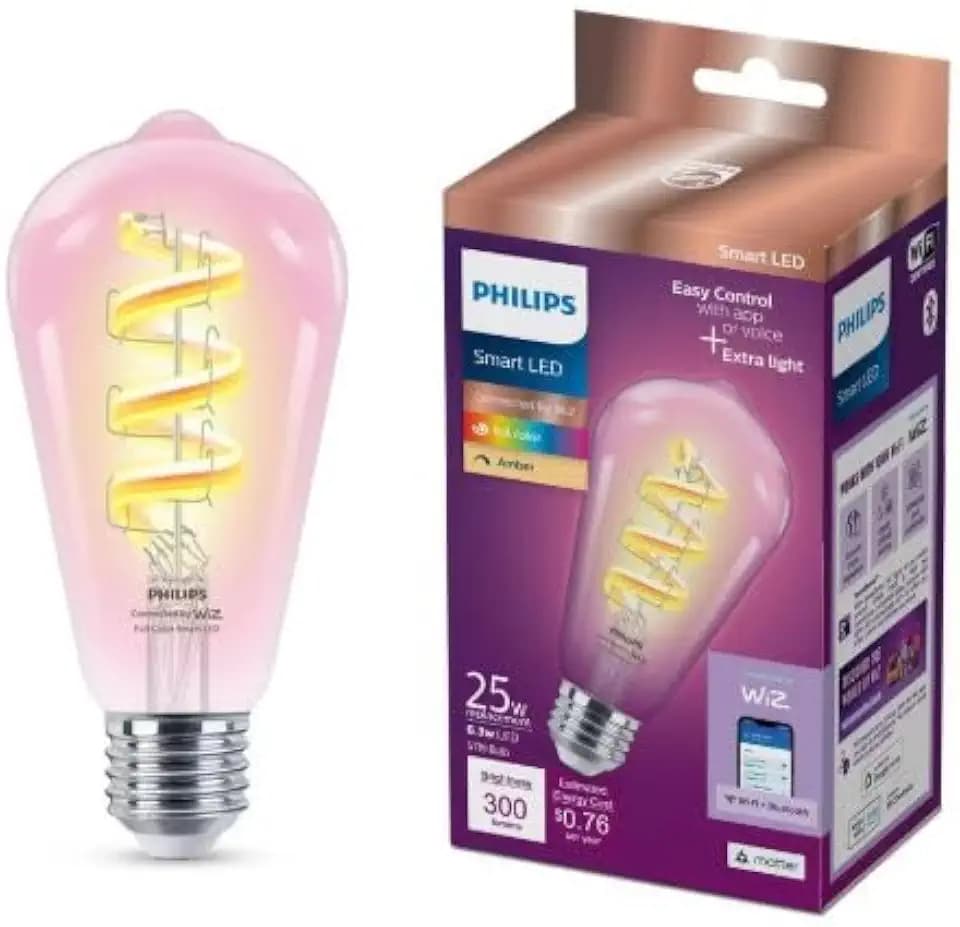 Philips Amber and Full Color ST19 25W Equivalent Dimmable Smart Wi-Fi WiZ Connected Vintage Edison LED Light Bulb 2100K (1-Pack) 582825