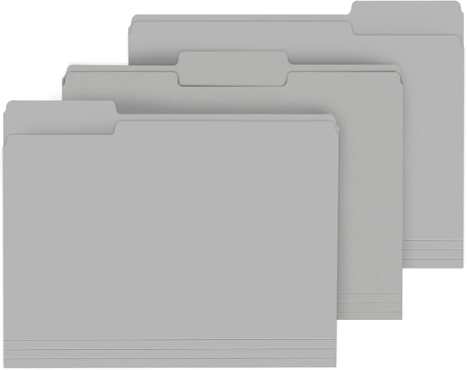 PANDRI Colored File Folders, 120 Pack 1/3 Cut Tab File Folder, Grey