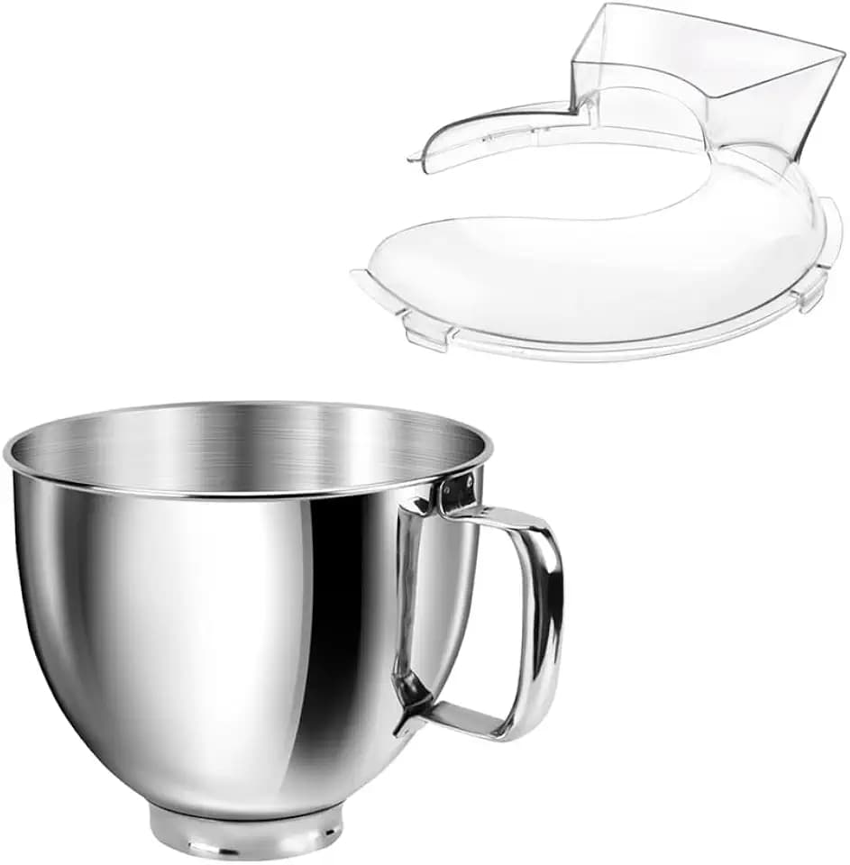 5 QT Stainless Steel Mixer Bowl with Pouring Shield Parts,Compatible KITCHENAID TILT-HEAD STAND MIXERS 4.5-Quart (4.3 L) And 5-Quart (4.7 L): KSM150, RRK150, KSM100, K45SS, KSM75, KSM90, KSM95, K45