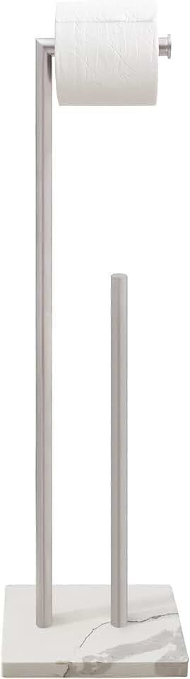 Gzila Free Standing Toilet Paper Holder Stand with Reserve, Heavy Weighted Marble Base Design, Bathroom Stands Tissue Rolls Holder, 304 Stainless Steel Brushed Nickel