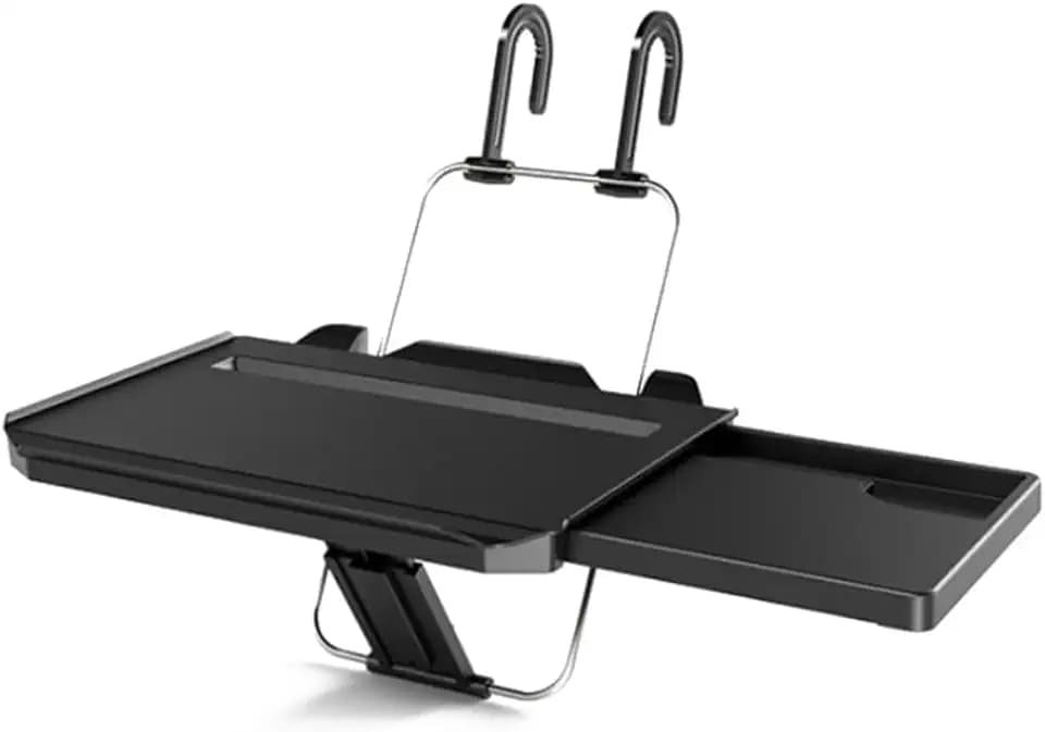 Lenkrad Tisch 2-in-1 Auto-Lenkrad-Tablett/Rücksitz-Kopfstützen-Ablage zum Essen Mit Einziehbaren Ablagen Rechts für Trinken und Schreiben, Laptop, Schwarz, Arbeit