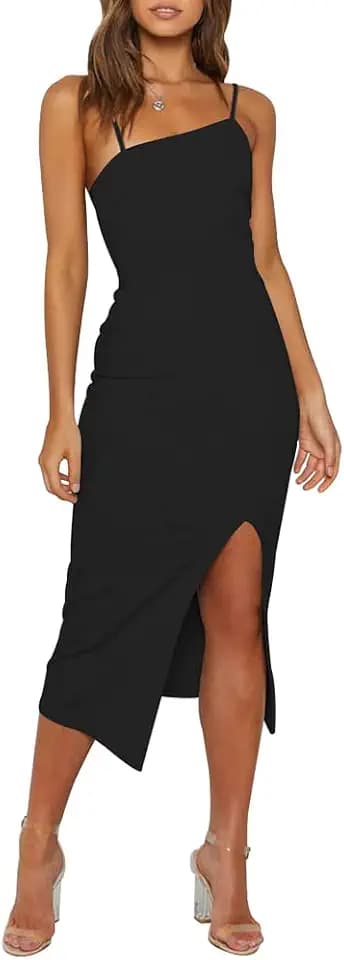 OWIN Women's Spaghetti Strap Bodycon Midi Wedding Guest Dress