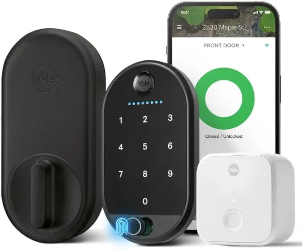 Yale Approach™ Lock Deadbolt, Black Suede Key-Free Smart Entry Door Lock with Wi-Fi Connected Touchscreen Keypad and Biometric Fingerprint Scanner for Code Entry, B-YRR110-F-WF1-N-BSP