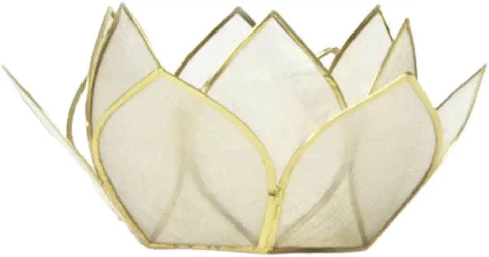 Om Gallery Mini Gemstone Lotus Tealight Holder - Handcrafted Capiz Shell Design for Soft Glow, Elegant Home & Table Decor, Wedding Centerpieces, Votive Candle Styling & Thoughtful Gifting - Pearl