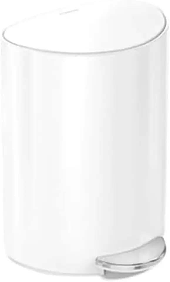 simplehuman Semi-Round Step Can, 6L / 1.6 Gallon Bathroom Trash Can, Liner Pocket®, Sleek Internal Hinge, 150,000-Step Pedal, Lid Shox® Silent Close, White Steel