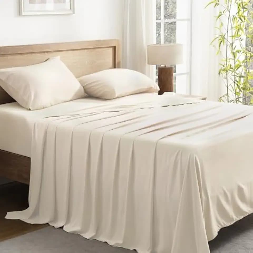 Andency Beige Full Sheets Set 100% Viscose Derived from Bamboo