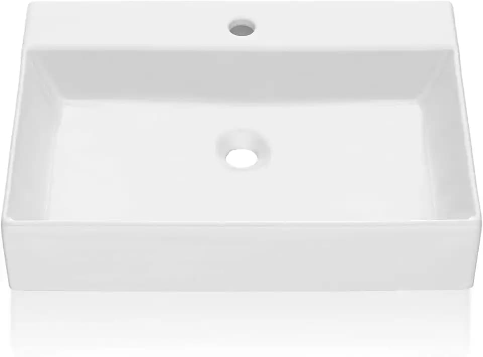 GAOMON Vessel Sink Rectangular, 24"x18" Bathroom Sink White Ceramic Lavatory Vanity Above Counter Vessel Sink Art Basin - white