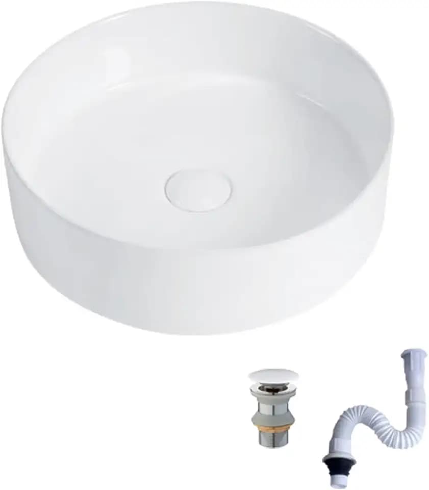 Small White Porcelain Vessel Sink 14" Round for Bathroom Vanity Countertop