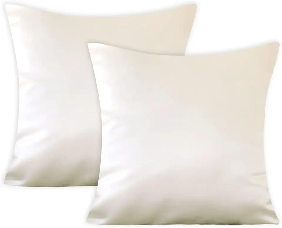 AVKA Studio Heavy Quality Satin Throw Pillow Covers - White - Set of 2-20x20 Decorative Pillow Covers - with Lining and Zipper Closure - Faux Silk Luxury Pillows for Couch Bed Car Sofa - No Insert