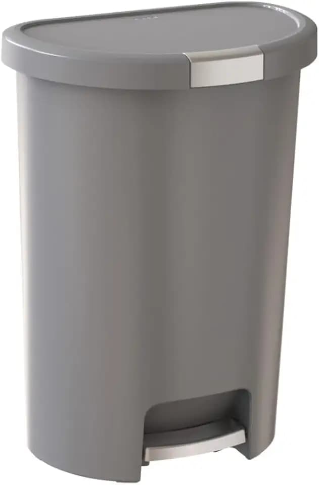 Curver Infinity 45.5 Liter / 13 Gallon Plastic Kitchen Trash Can with Foot Pedal and Locking Lid - Perfect for Household Use Indoor for Garbage Disposal or Recycling, Grey
