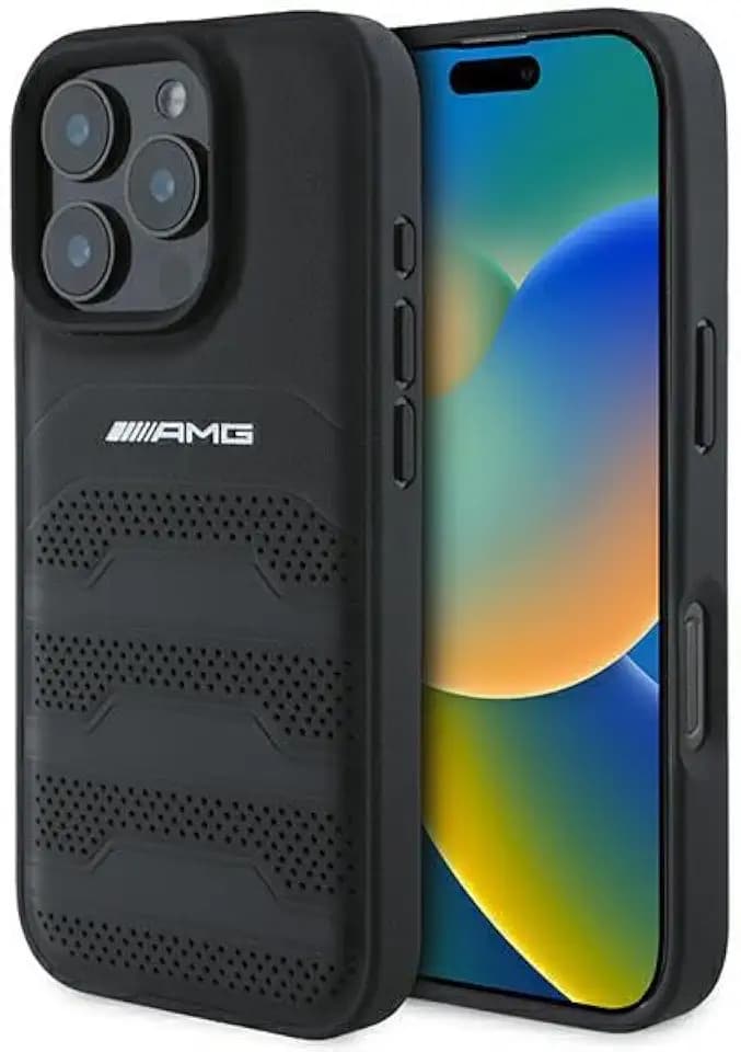 CG MOBILE AMG AMHCP16XGSEBK Hülle für iPhone 16 Pro Max 6.9" Schwarz hardcase Leather Debossed Lines Black Logo