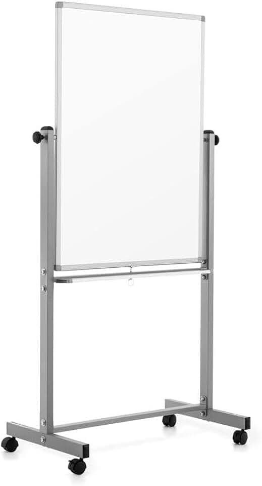 Luxor DEMW001 30"x40" Mobile Porcelain Dry Erase Whiteboard – Double-Sided Magnetic White Board with Aluminum Frame, Easy-Flip Design, Locking Casters, for Offices and Classrooms