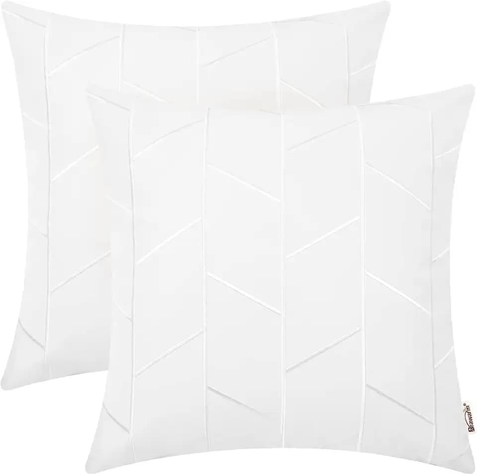BRAWARM Faux Leather Throw Pillow Covers 20x20 Inches, White, 2 Pack