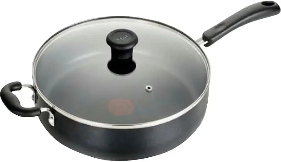 T-Fal Specialty Nonstick Saute Pan with Glass Lid 5 Quart, Oven Broiler Safe 350F, Cookware, Deep Frying Pan with Handle, Skillet, Kitchen, Pots and Pans, Dishwasher Safe, Black