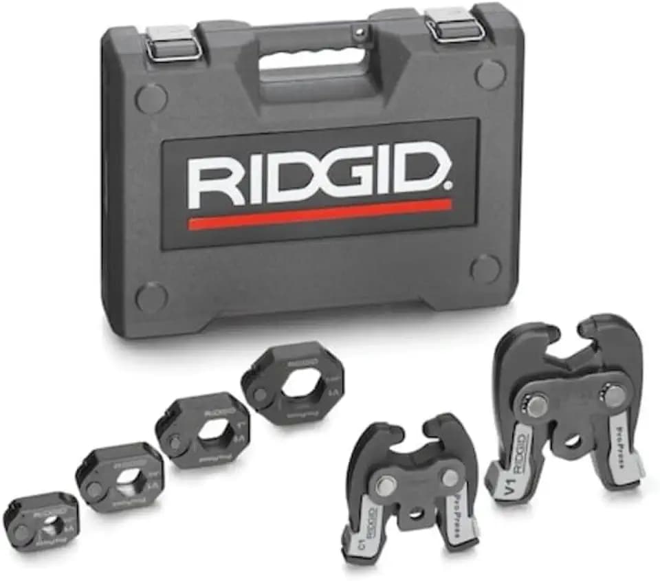 RIDGID 28048 V1/C1 Combo Kit for Compact and Standard Press Tools with 1/2" to 1-1/4" Press Rings, V1 and C1 Actuators, and Case, Press Ring/Actuator Kit for ProPress System Fittings
