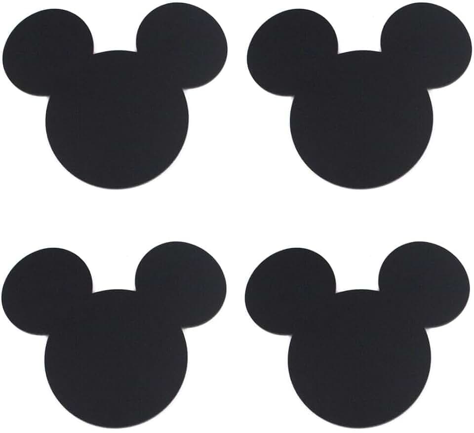 4 Pcs Set Black - Mickey Head Stainless Steel Beverage Coasters Non-Slip Anti-Scratch Kitchen Table Camping Coaster Set of 4 with Holder