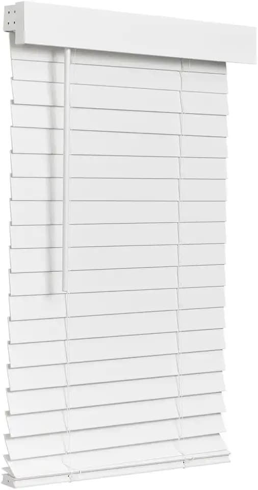 Lotus & Windoware Cordless Faux Wood Blind, Smooth, Bright White, Privacy Slats, Blinds for Indoor Windows, 35" Wide x 36" Long