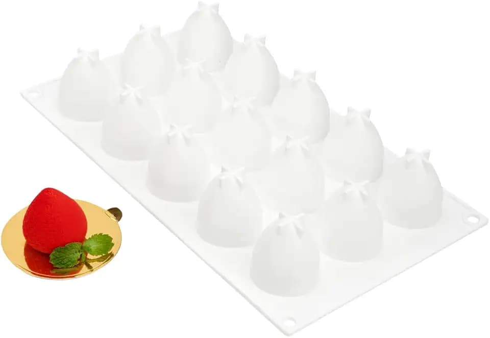 Pastry Tek 15 Cavities Strawberry Silicone Mold, 1 Oven-Ready Strawberry Mold - Flexible, Freezable, White Silicone Fruit Silicone Mold, Easy Release, For Baking - Restaurantware