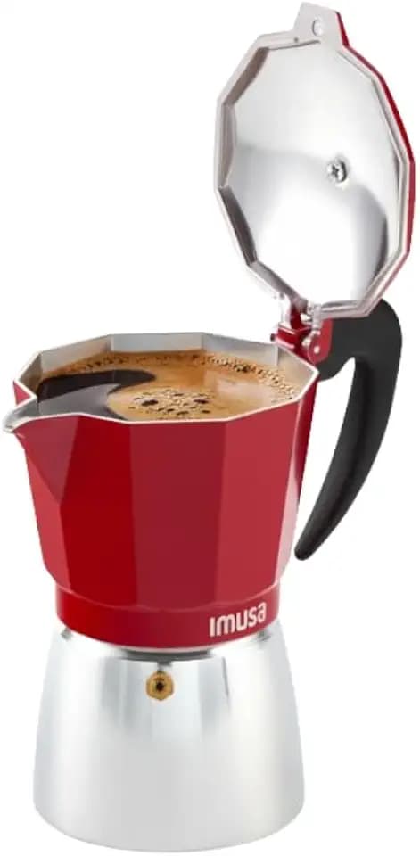 Imusa USA Red Aluminum Stovetop 6-cup Classic Italian and Cuban Espresso Maker (B120-43T), Silver/Red