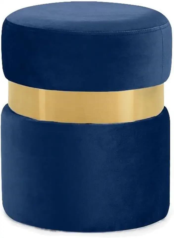 Meridian Furniture Hailey Collection Modern | Contemporary Velvet Upholstered Ottoman/Stool with Stainless Steel Band, 14.5" W x 14.5" D x 17.5" H, Navy