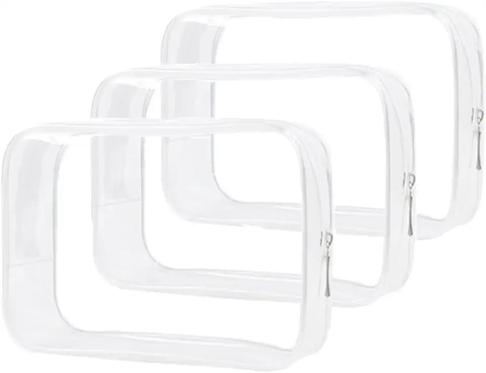 Buminee Clear Travel Bags 3 Pack 7.9"x2.5"x5.3" Multipurpose Transparent TSA Cosmetic Bag Clear Pouch For Toiletry, Makeup, Traveling - Single Zipper